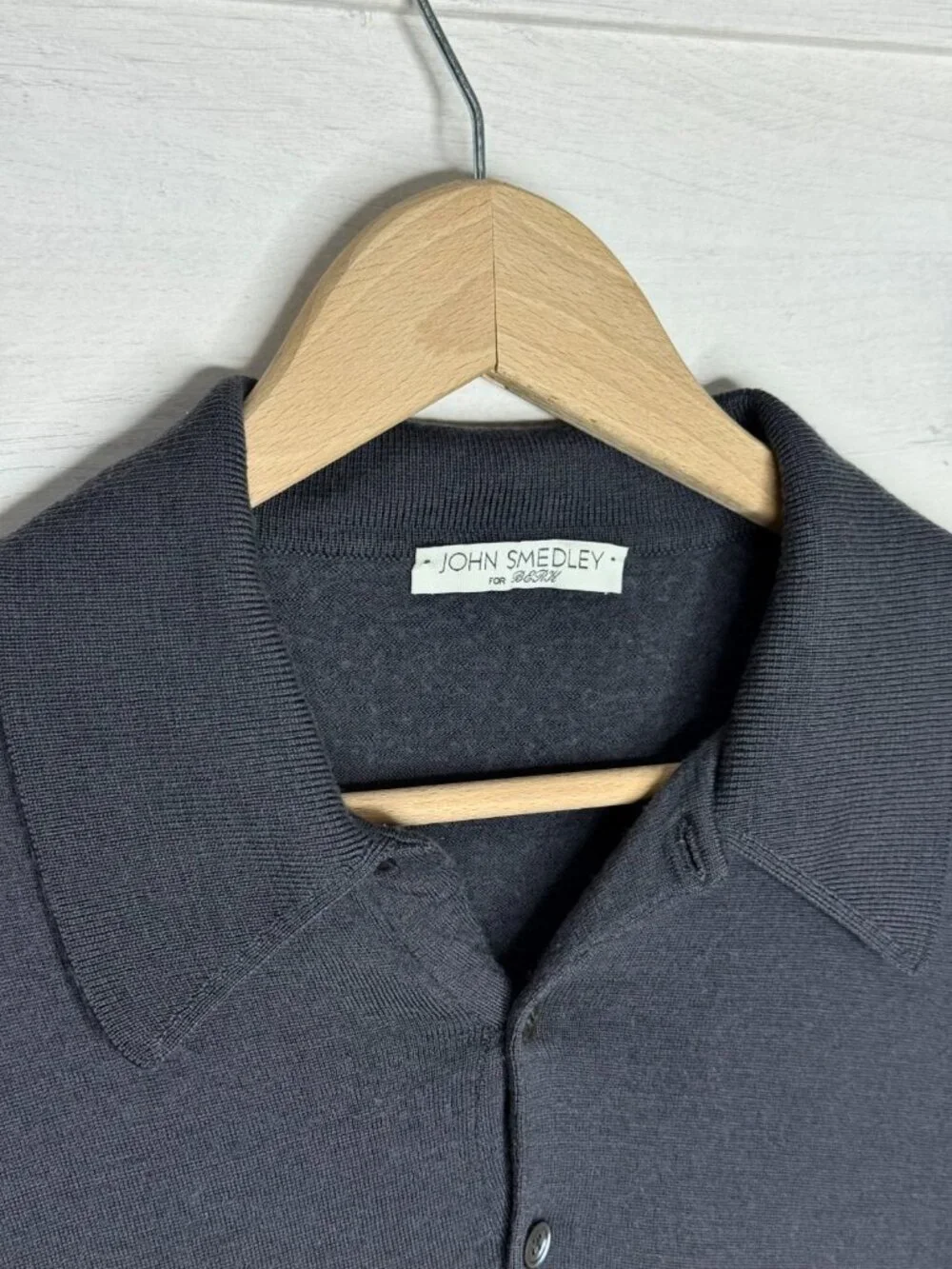 JOHN SMEDLEY For Berk L Charcoal Gray Merino Wool Long Sleeve Knit Polo England